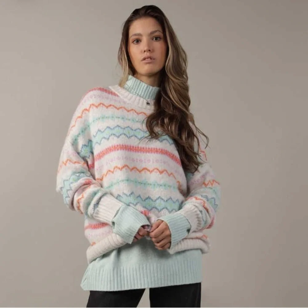 AE American Eagle Oversized Fair Isle Clean Girl Crewneck Sweater S Small